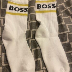 Boss Men's White and Yellow Casual Socks
